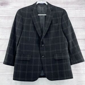 Stafford Merino Wool Blazer Charcoal Gray Sz‎ 40R Windowpane Sports Coat Classic